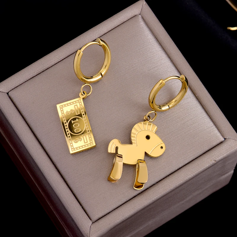 

2021 newest fashion Stainless Steel Trojan horse dollar drop Earring Simple atmosphere Titanium steel gift for Woman Jewelry