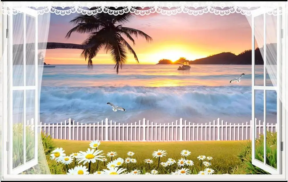 

Custom 3d murals wallpaper for walls 3 d Mediterranean scenery beautiful warm window scenery snow mountain tv background wall