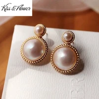 kissflower er254 fine jewelry wholesale fashion woman bride girl mother birthday wedding gift round 24kt gold stud earrings