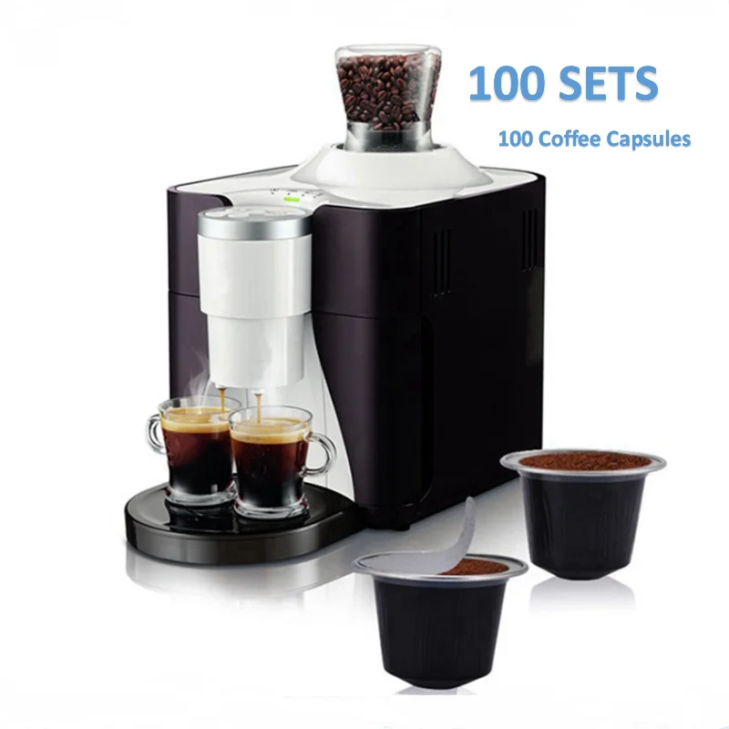 

100 Sets Refillable Coffee Capsule Cup Disposable Nespresso Pod for Nescafe Automatic Coffee Machine Food Package Cafe Supplies