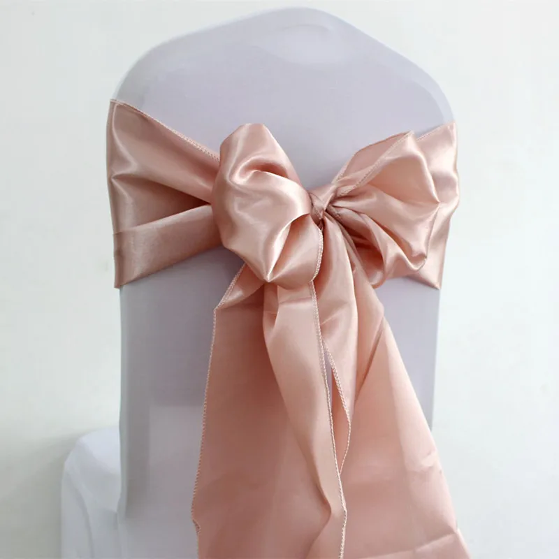 

25pcs Rose Gold Satin Chair Bow Sashes Wedding Chair Ribbon Butterfly Ties For Party Event Hotel Banquet Decoration