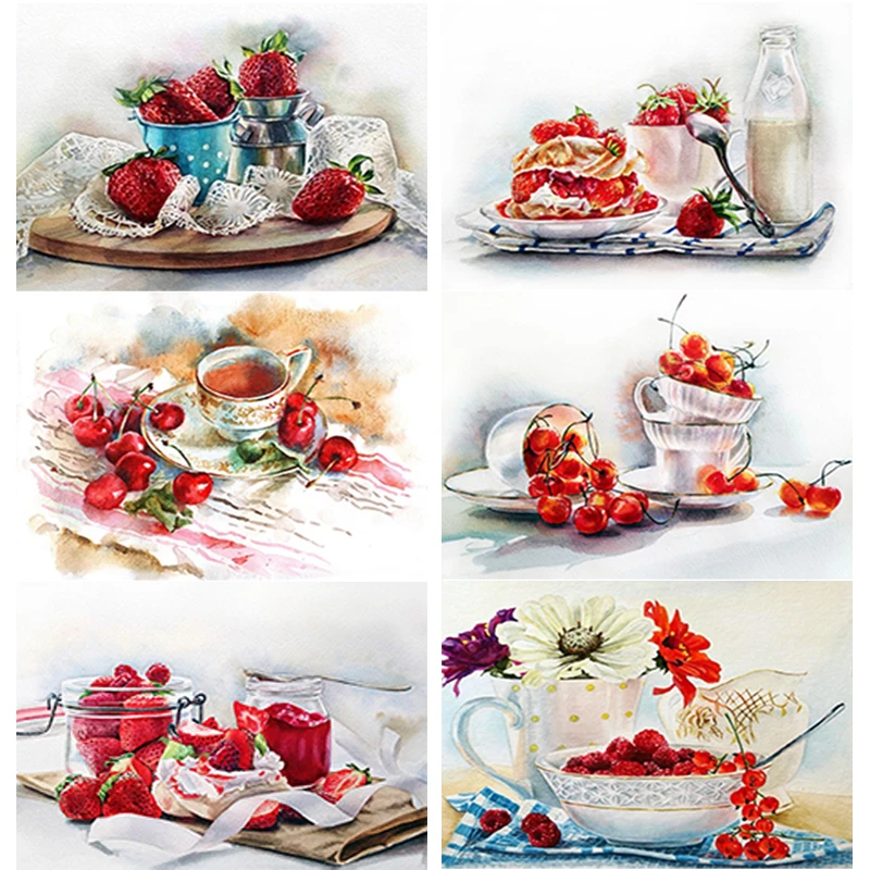 

New5D DIY Diamond Painting Cup Fruit Diamond Embroidery Flower Cross Stitch Full Square Round Drill Crafts Art Gift Home Decor
