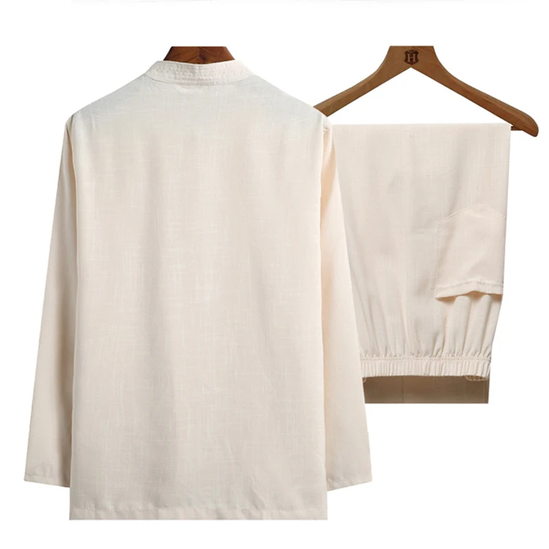 Мужской Хлопковый костюм кунг-фу тай-чи рубашка с длинным рукавом + штаны 2