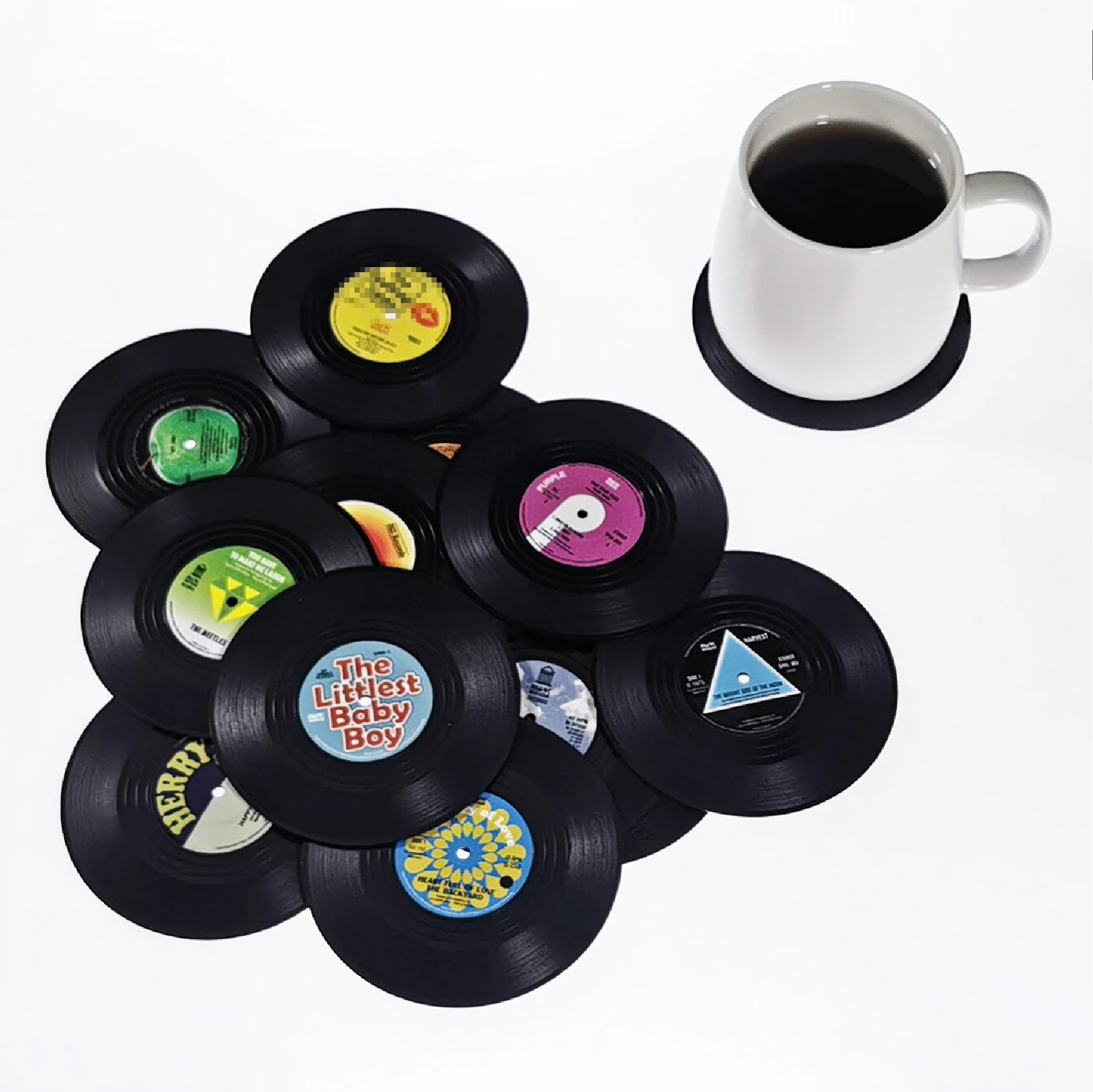 12pcs Plastic Retro Vinyl Record Cup Mat Anti-slip Coffee Coasters Heat Resistant Music Drink Mug Table Placemat Home Decor | Дом и сад