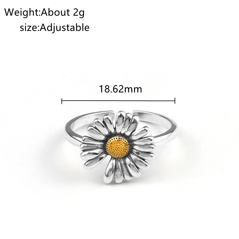 

Lispector 925 Sterling Silver Cute Korean Retro Small Daisy Rings for Women Vintage Flower Open Ring Casual Unisex Jewelry Gifts