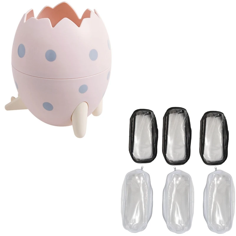 6 шт. Прозрачный чехол для карандашей из ПВХ на молнии (черно-белый) и 1 милый