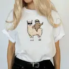 Модная Повседневная футболка в стиле Харадзюку, женская футболка с принтом альпака, хлопковая летняя футболка с коротким рукавом, женская футболка