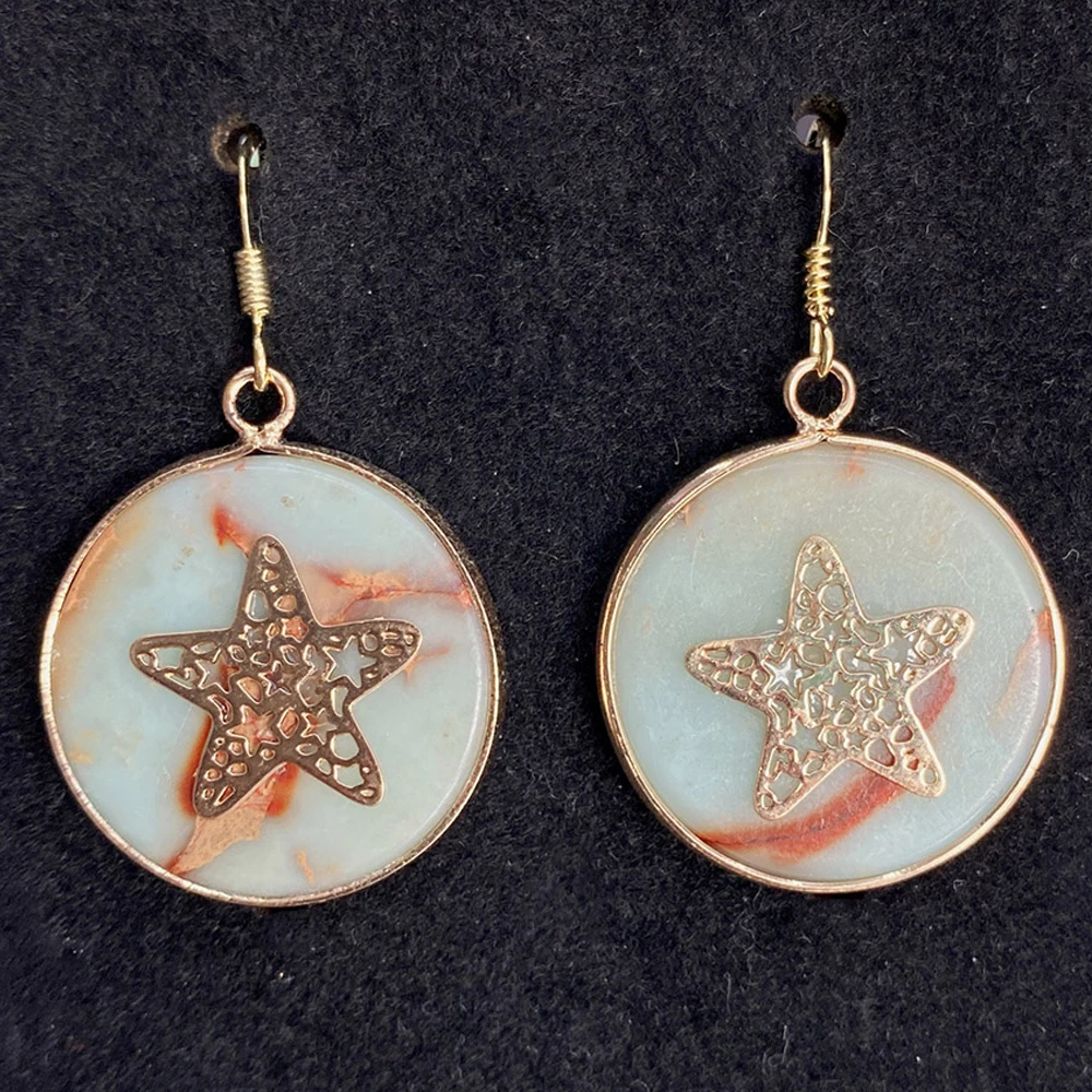 

1pair Shoushan Stone Round Multi-color Edging DIY Jewelry Making Accessories Natural Stone Chinese Fashion Earrings for Women