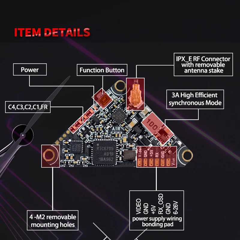 Видеопередатчик PandaRC VT5804 AIR 5 8 ГГц 40 каналов 0/25/50/100/200 мВт | Игрушки и хобби