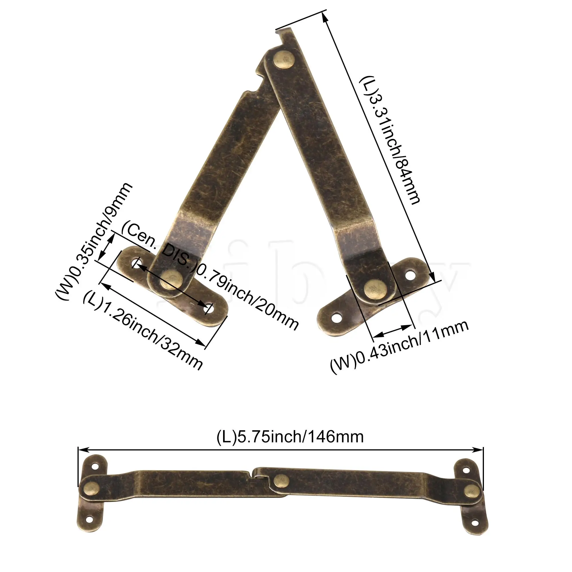 

10 Pieces Folding Support Hinges Furniture Cabinet Lid Hinge 84x11mm