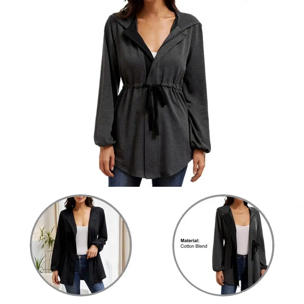 

Drawstring Loose Hem Zipper Fly Hooded Autumn Hoodie for Daily Wear