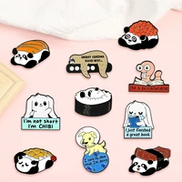 creative trendy cartoo cute panda sushi dog animal oil drop brooch pin denim bag gift men women fashion jewelry cloth decoration