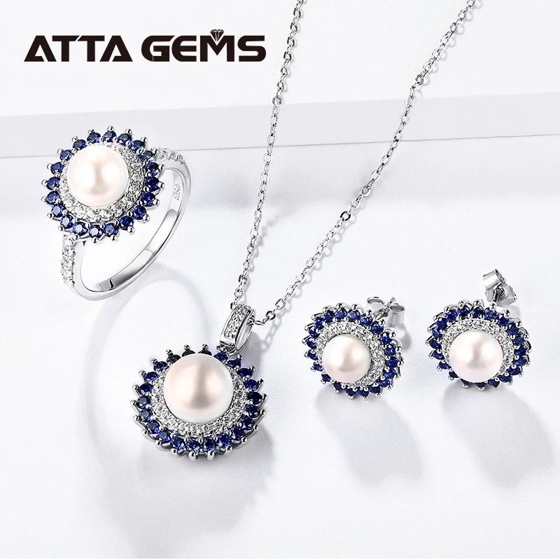 

Женский комплект украшений из серебра и серебра с натуральным пресноводным жемчугом, ювелирный набор с голубым сапфиром, любимые классичес...