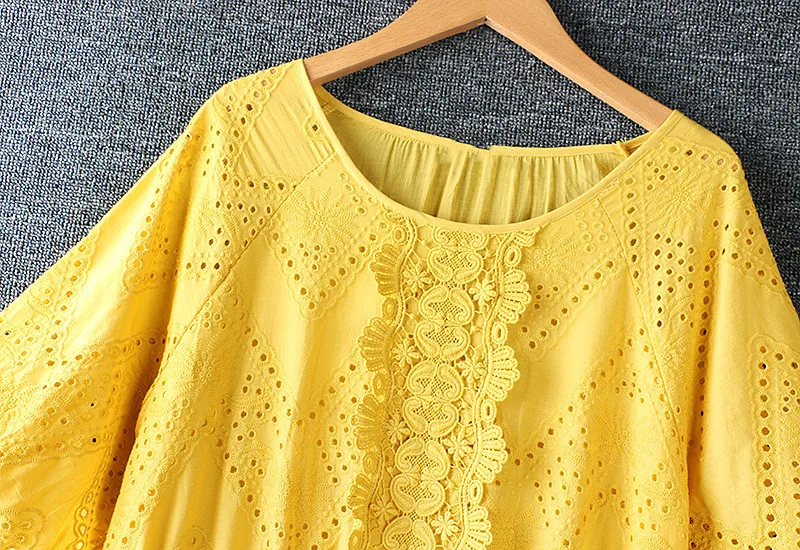 

4 Colors-- Lamtrip Retro White Hollow Out Drawstring Embroidery Cotton Lace Lolita Short Sleeve Beach Dress Women 2021 Summer
