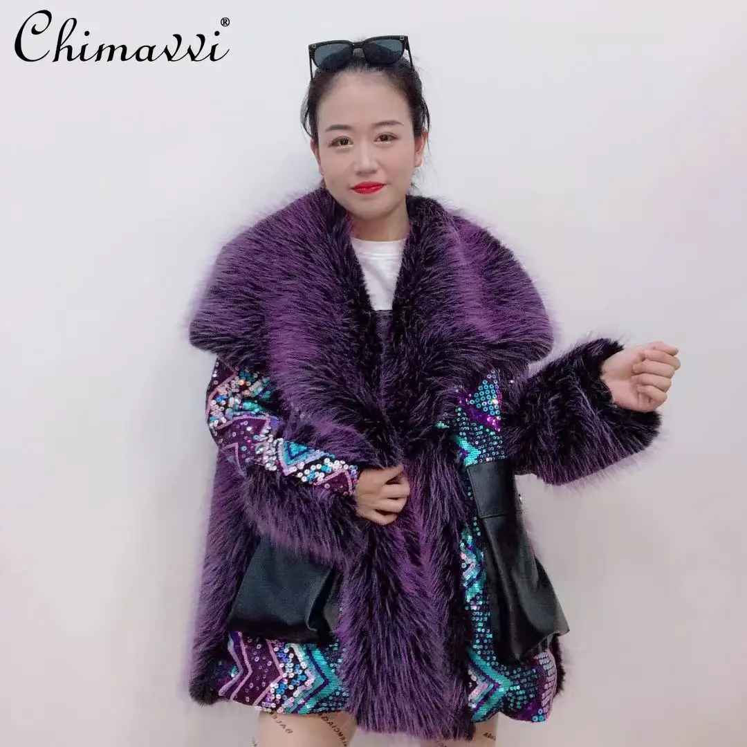 

Женская зимняя одежда 2021, модное интегрированное пальто из меха тока с длинными рукавами, высококачественное темпераментное теплое пальто ...