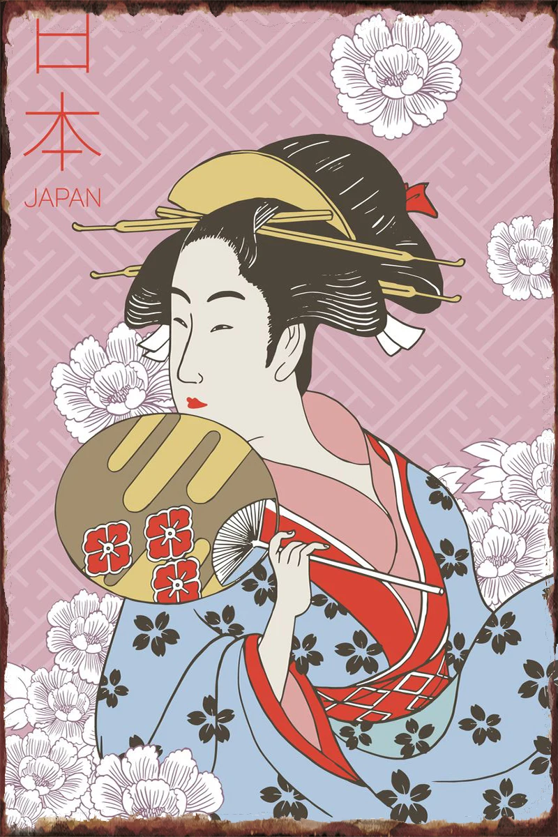 

Кимоно женское в японском стиле, винтажная Оловянная табличка с металлическим знаком, настенное украшение в стиле ретро для комнаты, художе...