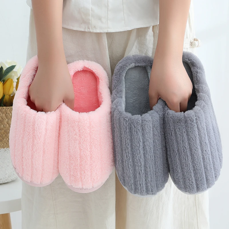 

Autumn Winter Women Men Solid Color Slippers Bottom Home Shoe Cotton Thick Soft Slippers Indoor Slip-On Slides Shoe Slippers