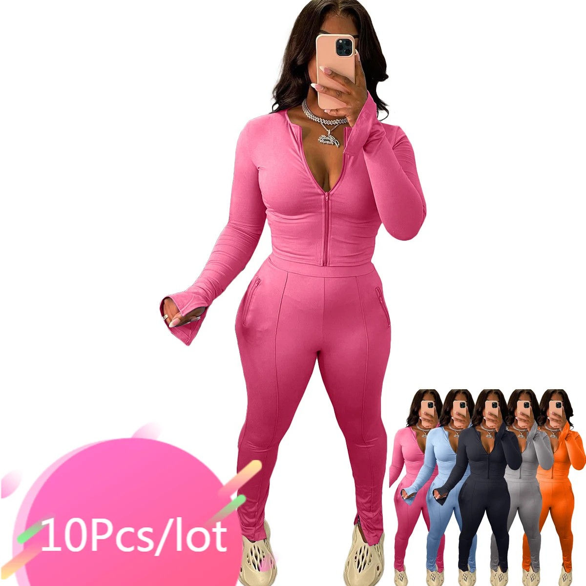 

Bulk Item Wholesale Lots Two Piece Set Jacket Coat and Bodycon Pants Split Skinny Sportsuit Clothes for Women Autumn Tracksuit