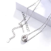 double necklace s925 pure silver female necklace simple popular necklace double round buckle pendant pendant beads