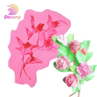deouny 3d bunch rose flowers silicone fondant mold clay chocolate baking mould wedding cake diy decoration tools accessories new