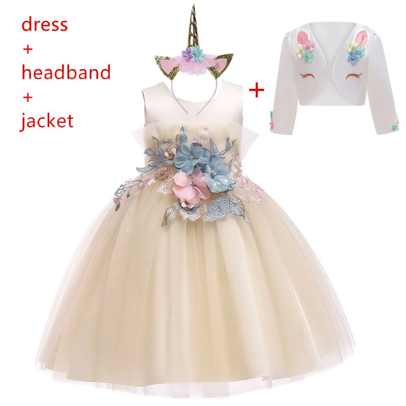Платье принцессы с цветочным рисунком единорога для девочек платье-пачка на
