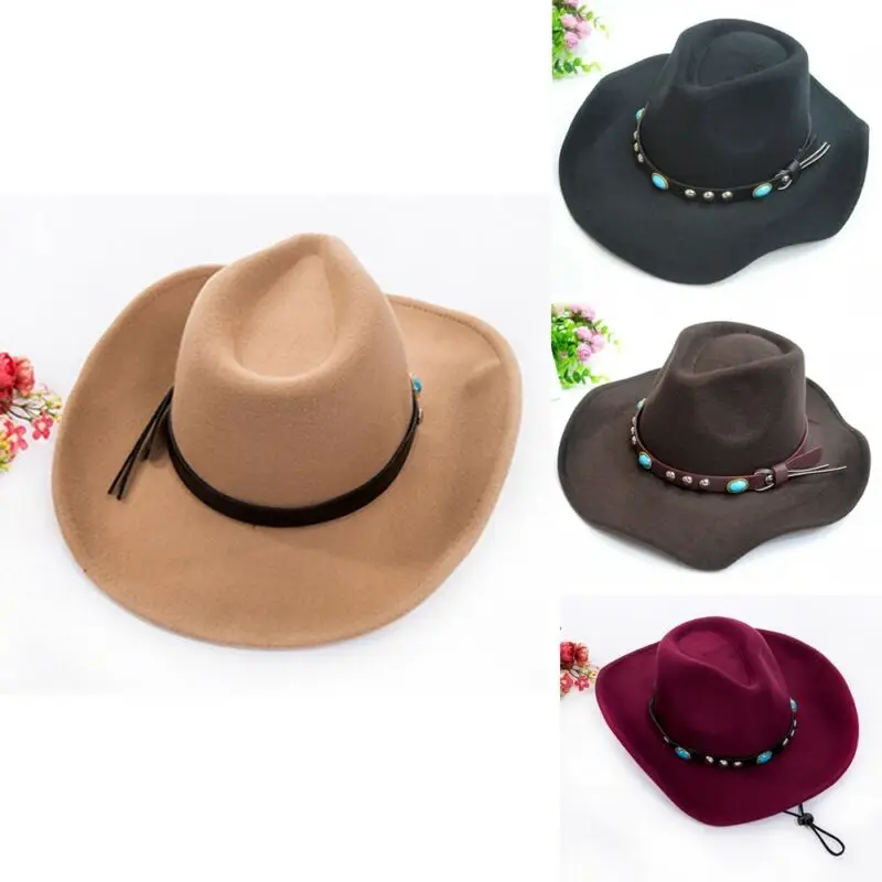 Шерстяная ковбойская шляпа унисекс с пряжкой на поясе винтажная однотонная