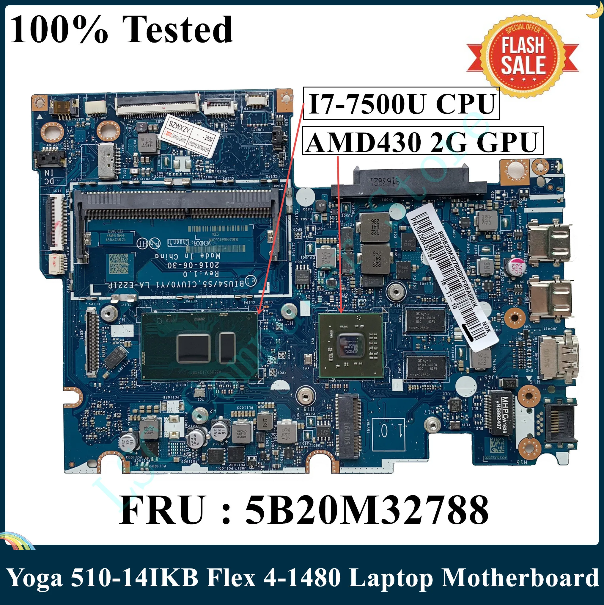 LSC восстановленная материнская плата для ноутбука Lenovo Yoga 510-14IKB Flex 4-1480 5B20M32788