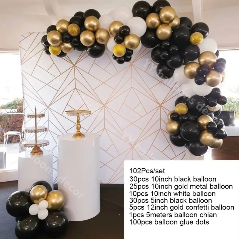 Воздушные шары гирлянда Арка из белого золота и черный латекс конфетти Globos