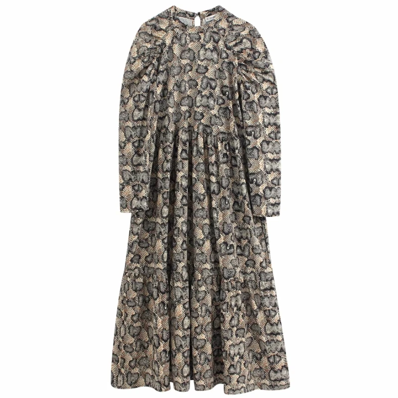 Женское винтажное платье средней длины с принтом змеиной кожи повседневное