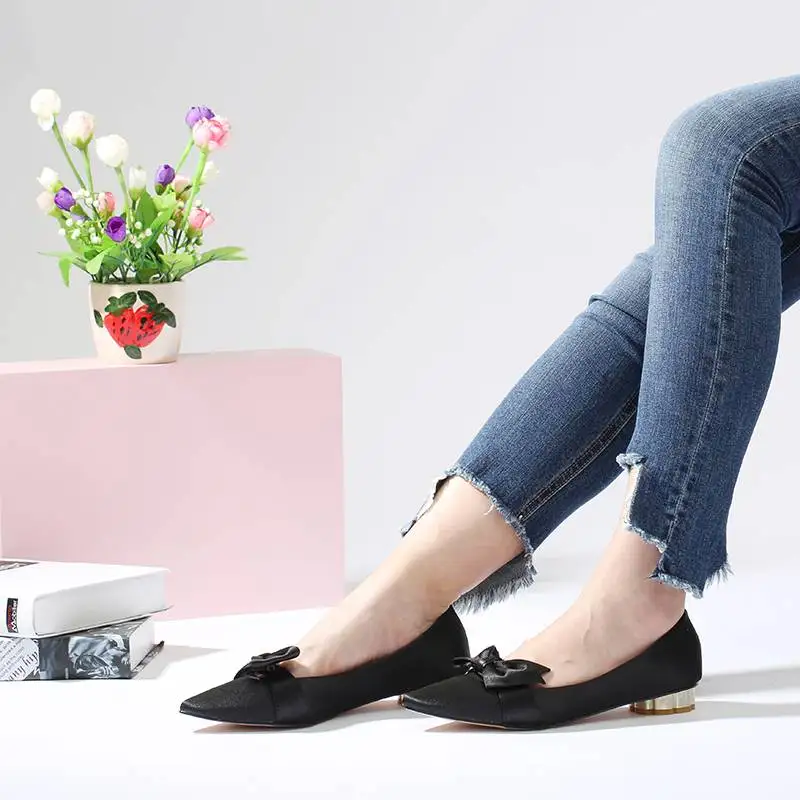 

Nis Women Flat Heel Shoes Bowknot Lady Flats Black Pink PU Pointed Toe Spring Summer Shoes Casual Outdoor Party Shoes