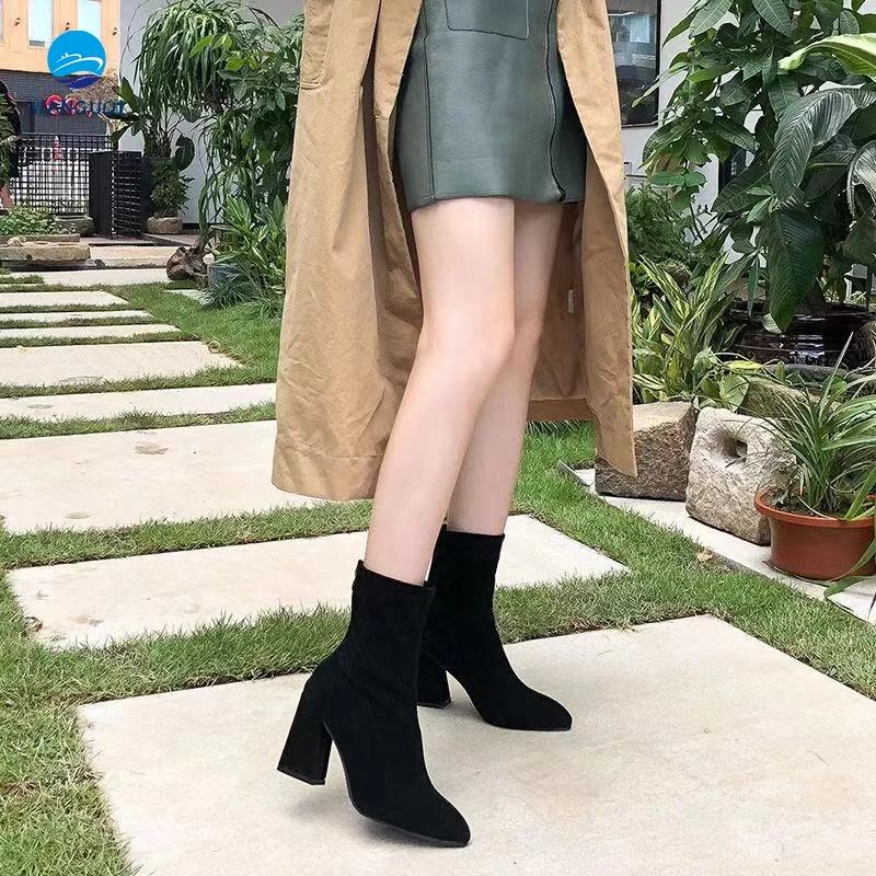 

2021 new autumn and winter Korean women's boots thick heel high heel pointed back zipper elastic boots fashion boots women boots