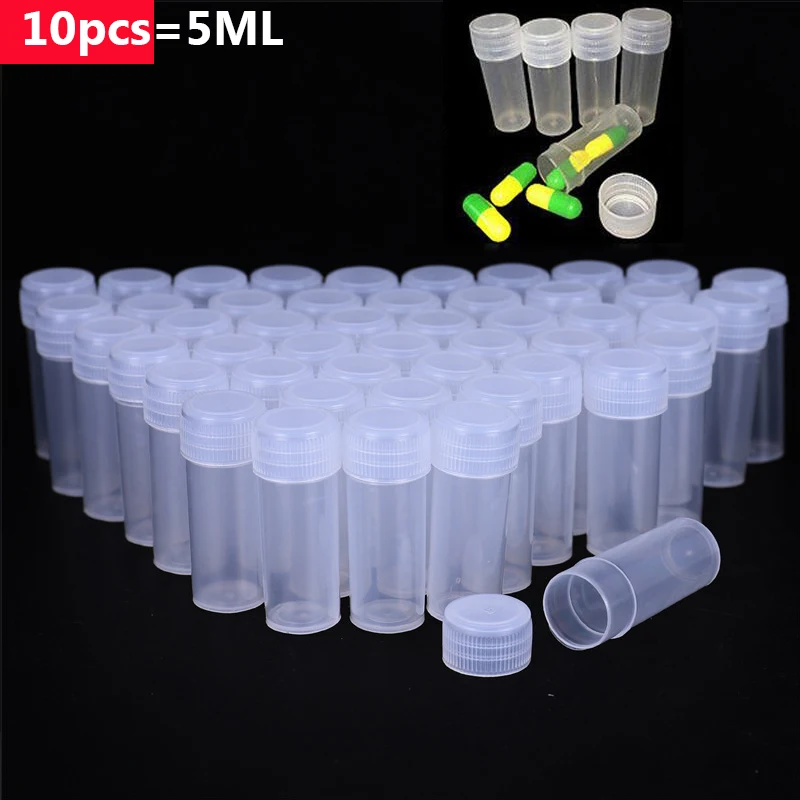 

10Pcs 5ml Plastic Bottle Sample Jar 5g Small Barrel Vials Medicine Pill Liquid Powder Capsule Storage Container Packing Bottles