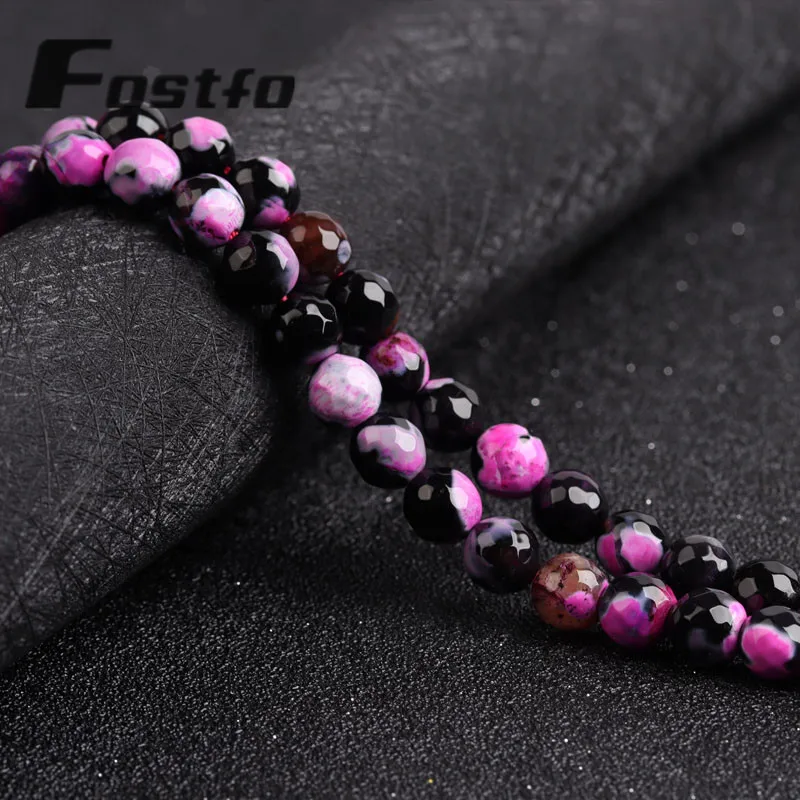 

Rose Red Faceted Two-tone Fire Agate Beads Natural Stone For Jewelry Making DIY Bracelets Necklace Accessories 15" Strands 8mm