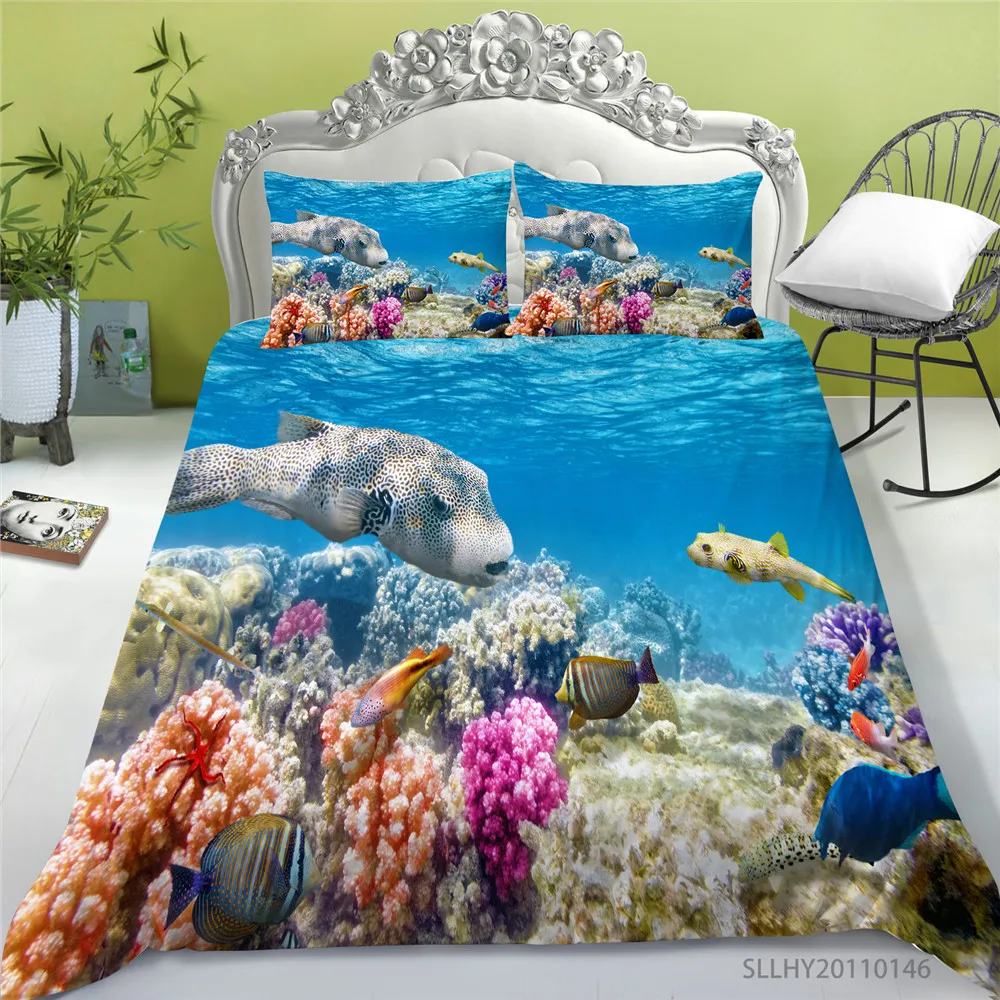 

Ocean Series Luxury Coral Bedding Set 3D Tropical Fish Print Duvet Cover Set 2/3 Pcs Bedroom Decoration