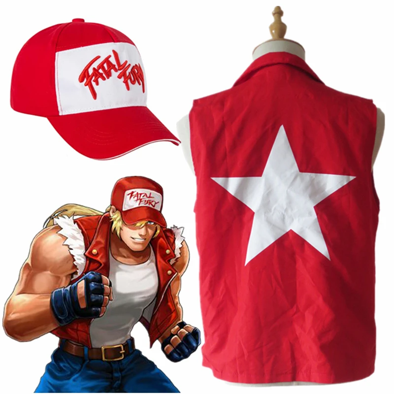 

Game KOF King of Fighters Fatal Fury Cosplay Costume Terry Bogard Halloween Carnival Party Gules Jacket Vest Coat