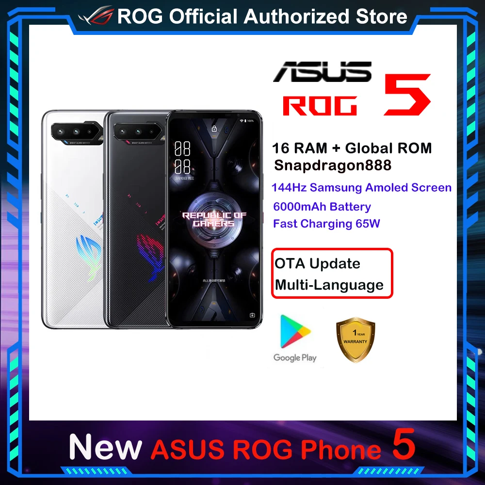 Глобальный Встроенная память ASUS ROG 5 5G телефон 16 Гб Оперативная Snapdragon888 Быстрая