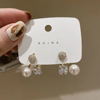 allnewme creative perspective square spark zircon imitation pearl pendant earrings for women girls geometric earrings jewelry