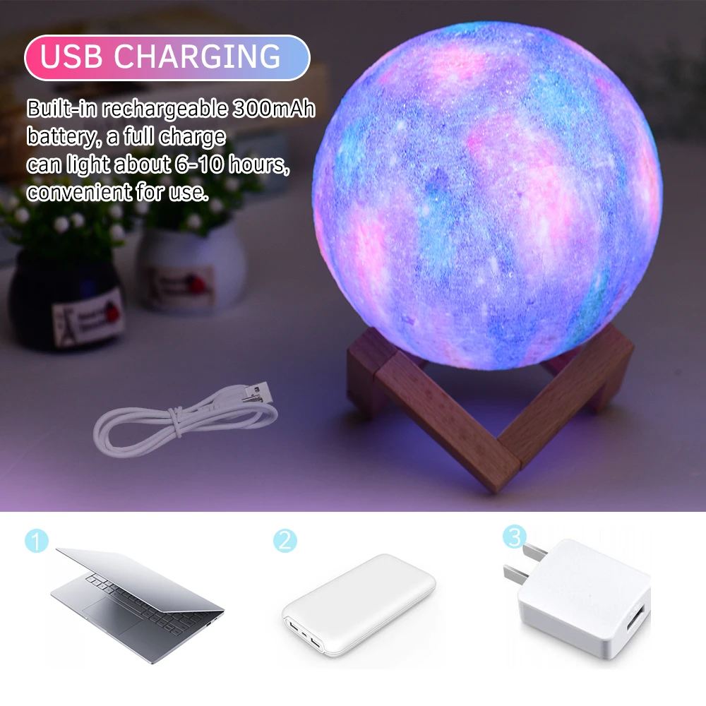 3D печатных луна лампа USB Перезаряжаемые Звездное светодиодный ночной Светильник для детей на Рождество, украшение для дома Рождественский подарок для детей
