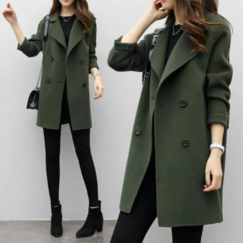 

2021 New Autumn Winter Coat Women Solid Color Woolen Coats