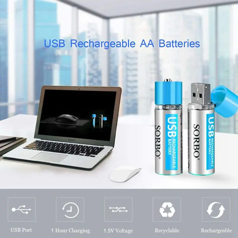 USB перезаряжаемые AA литиевые батареи-литий-ионный аккумулятор-1 5 V/1200 mAH (4-Pack)-не