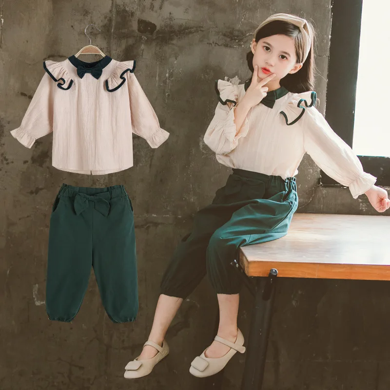 

Girls Clothes Spring Autumn Ruffles Shirts + Pants Suits Fashion Children's Clothing Set Kids Clothes for Baby Girl Outfits