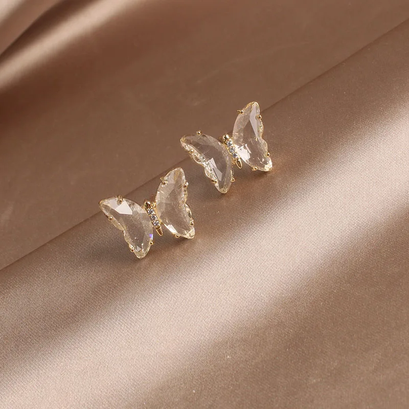 Женские серьги гвоздики в форме бабочки из прозрачного стекла простой