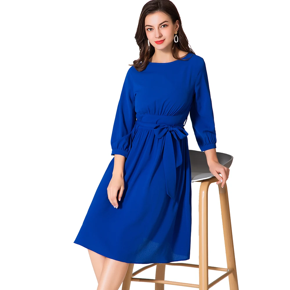 Женское трикотажное платье с круглым вырезом ZOGAA элегантное винтажное