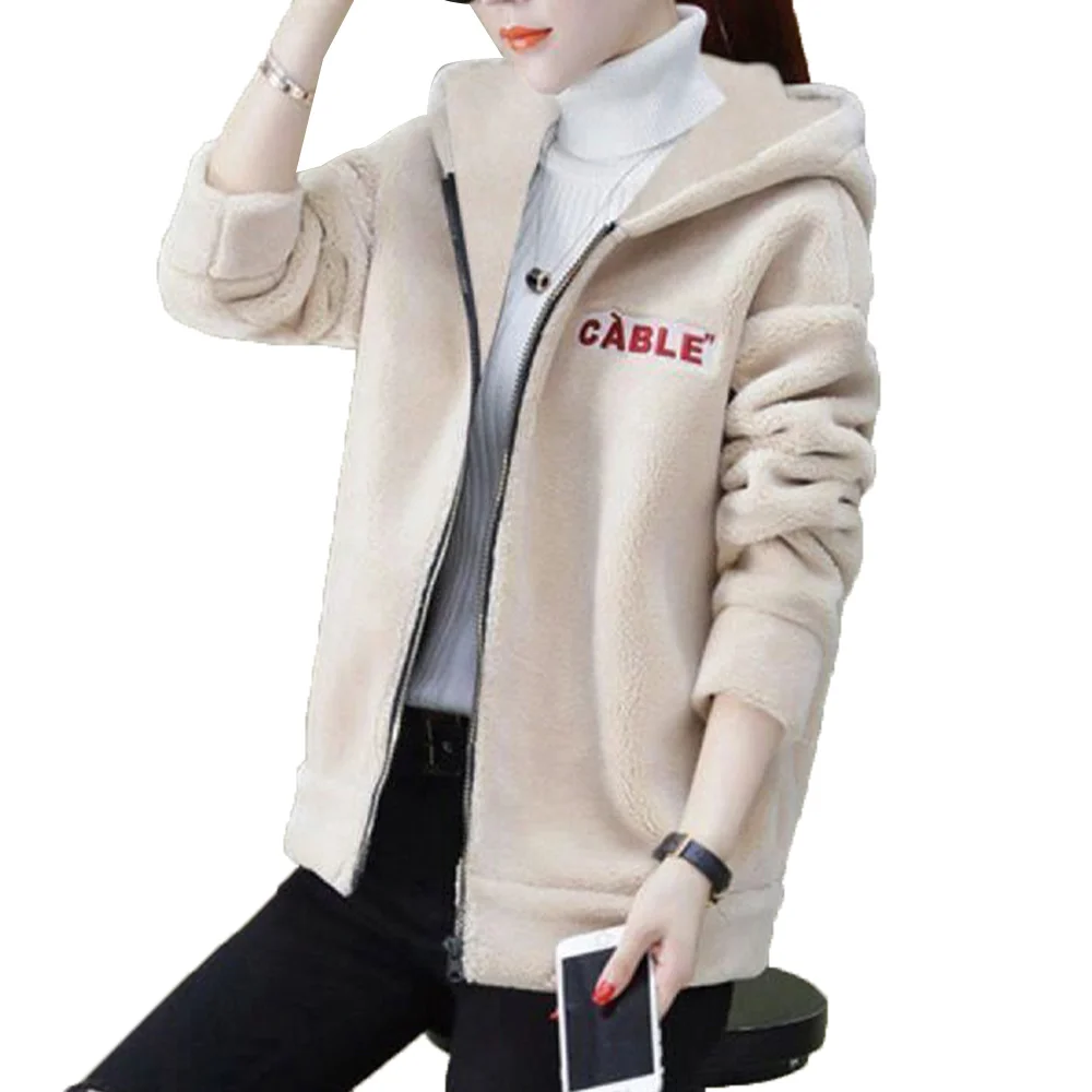 

VICABO Coats and Jackets Women Fluffy Faux Wool Hoodie Thick Warm Zip Up Hooded Jacket Outwear Winter Coats