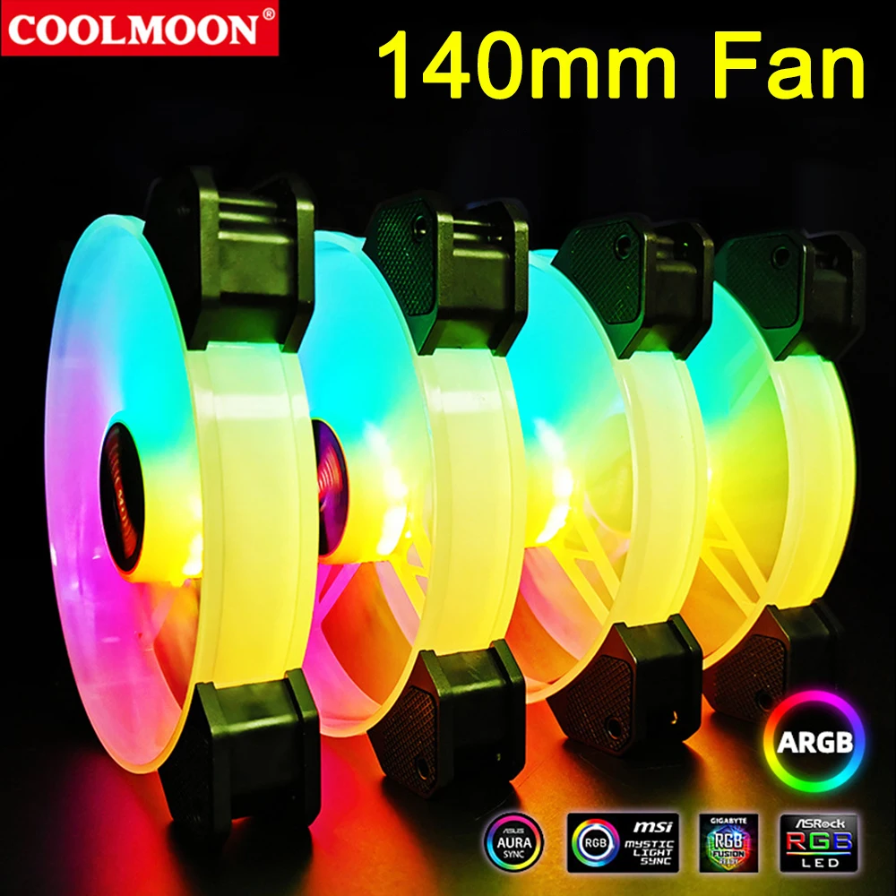 Coolmoon 140 мм RGB шасси вентилятор охлаждения 6Pin радиатора рассеивания тепла для
