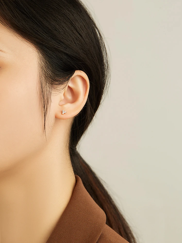 

SILVERHOO Geometric 925 Sterling Silver Stud Earrings For Women Korean Clear Cubic Zirconia Girl Earring Wedding Fine Jewelry