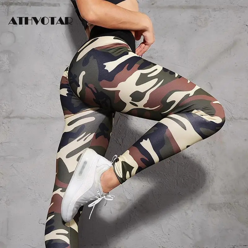 ATHVOTAR камуфляжные леггинсы с высокой талией Женские Эластичные Обтягивающие