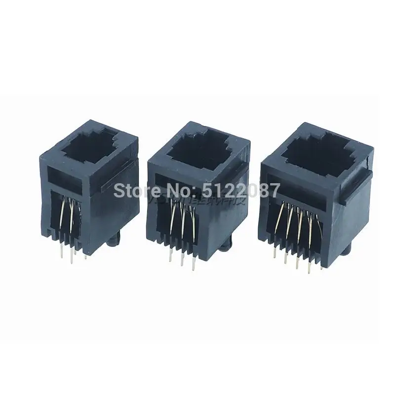 10 шт., разъем RJ11 52-6P6C, 4P4C, 8P8C, гнездо для телефона, гнездо для телефона с кристальной головкой, 180 градусов, вертикальный телефонный разъем 6P6C