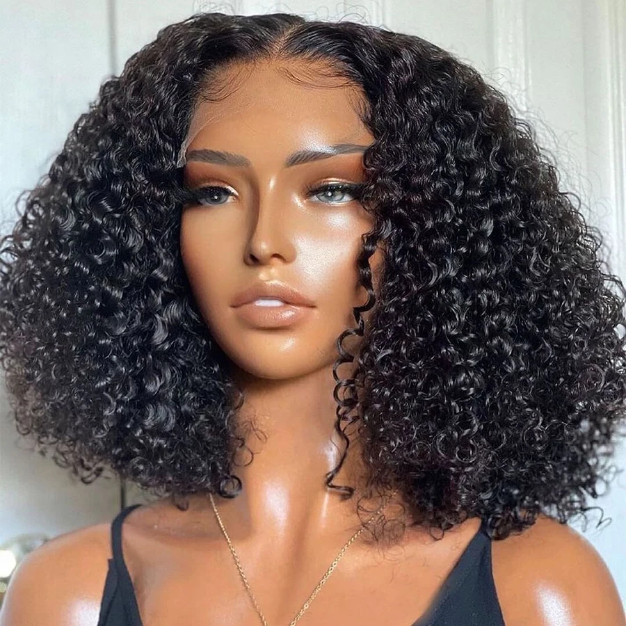 

Short Bob Jerry Curly 13x4 Lace Front Wig Deep Wave Lace Frontal Human Hair Wigs Peruvian Remy Pre Plucked 4x4 Lace Closure Wig