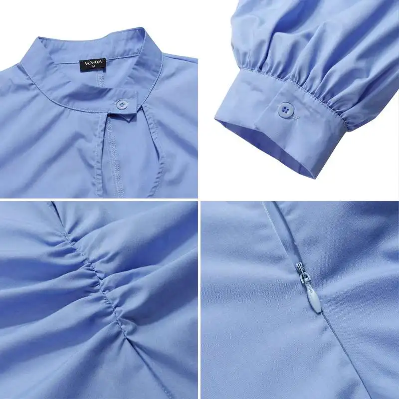 

Casual Shirts Loose Tunic Tops Fashion Button-up Blouse VONDA 2021 Autumn Half Puff Sleeve Tops Solid Blusas Chemise Office 5XL